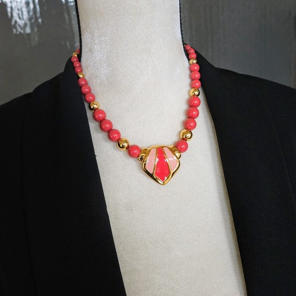 Vintage Napier '80s Beaded and Enameled Necklace & Earring Set - Picture 5 of 9